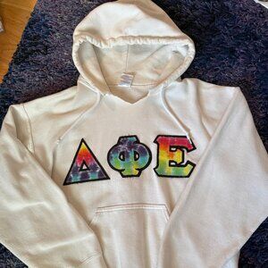 Delta Phi Epsilon DPHIE Hoodie Sweatshirt Medium M White Tie Dye